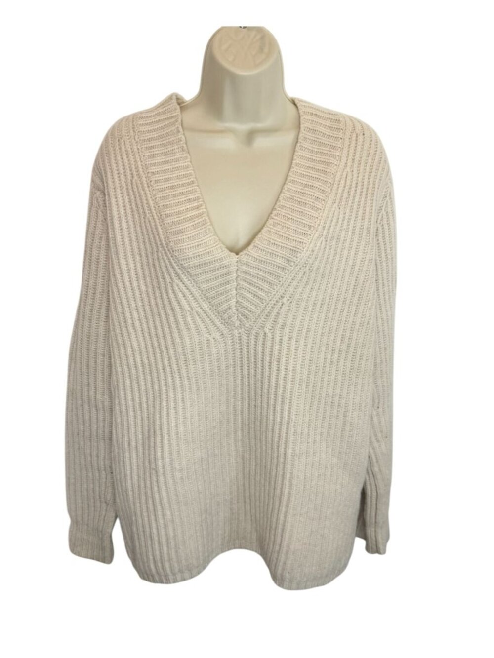 Acne Studios 100% Wool Ribbed V-Neck Sweater Beige Knit - Size XS - Picture 3 of 7